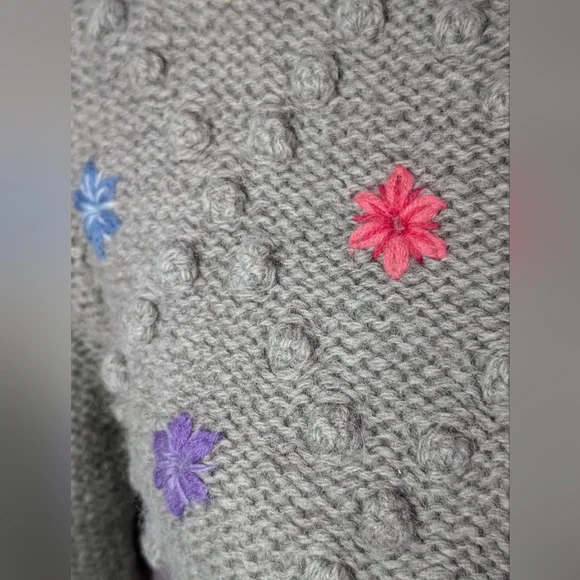 Orvis 100% Shetland wool Cardigan floral design - Picture 5 of 10